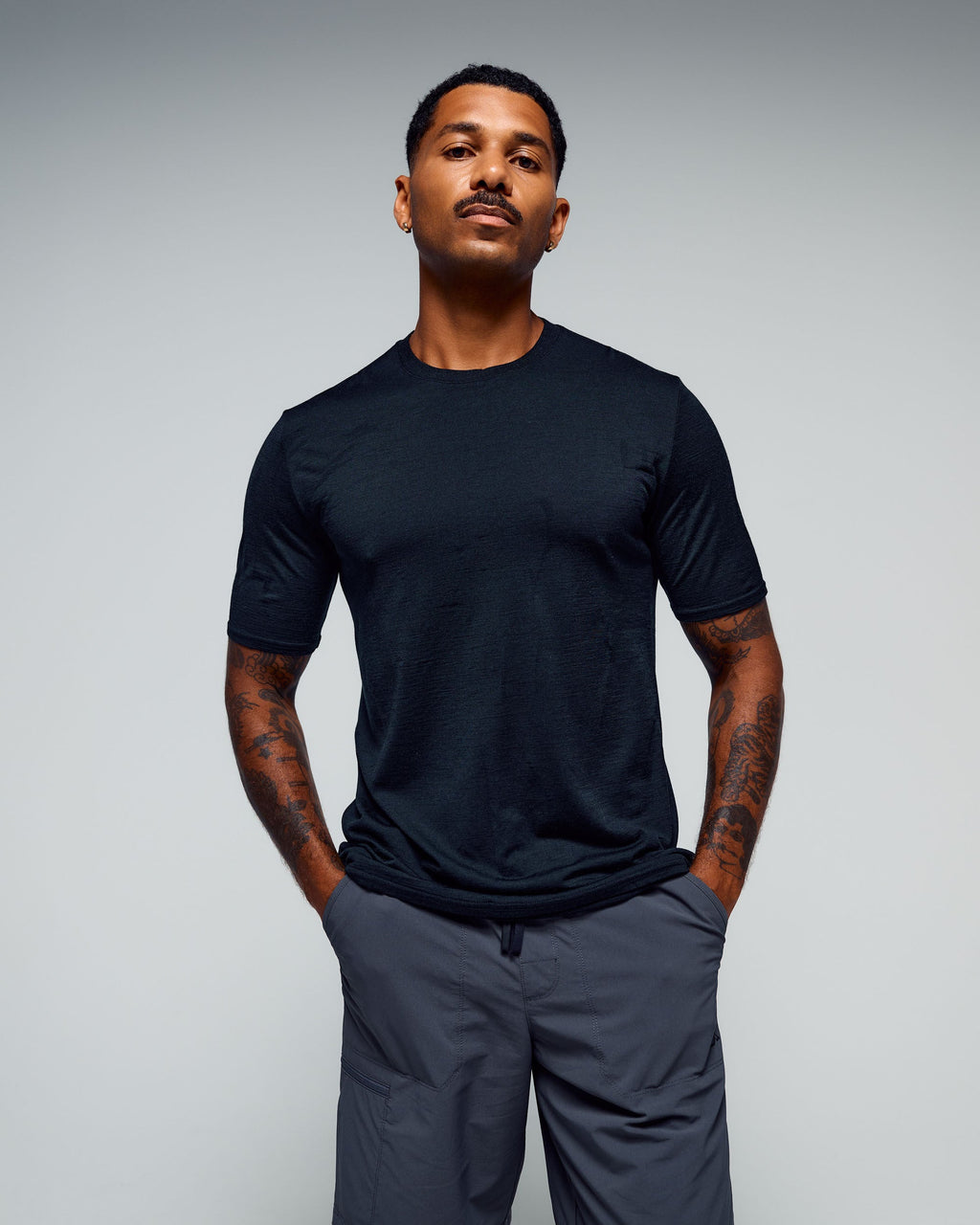 Men's 100% Merino Short Sleeve Crew Top Black Breathable