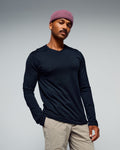 Men's 100% Merino Long Sleeve V-Top Black Breathable Smart