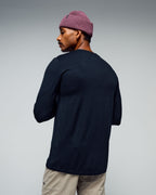 Men's 100% Merino Long Sleeve V-Top Black Breathable Smart