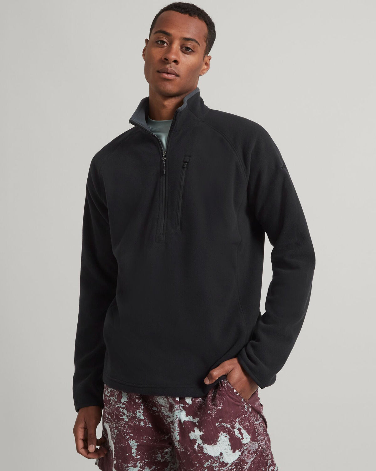Men's Half-Zip Fleece Pullover Black Recycled Lightweight