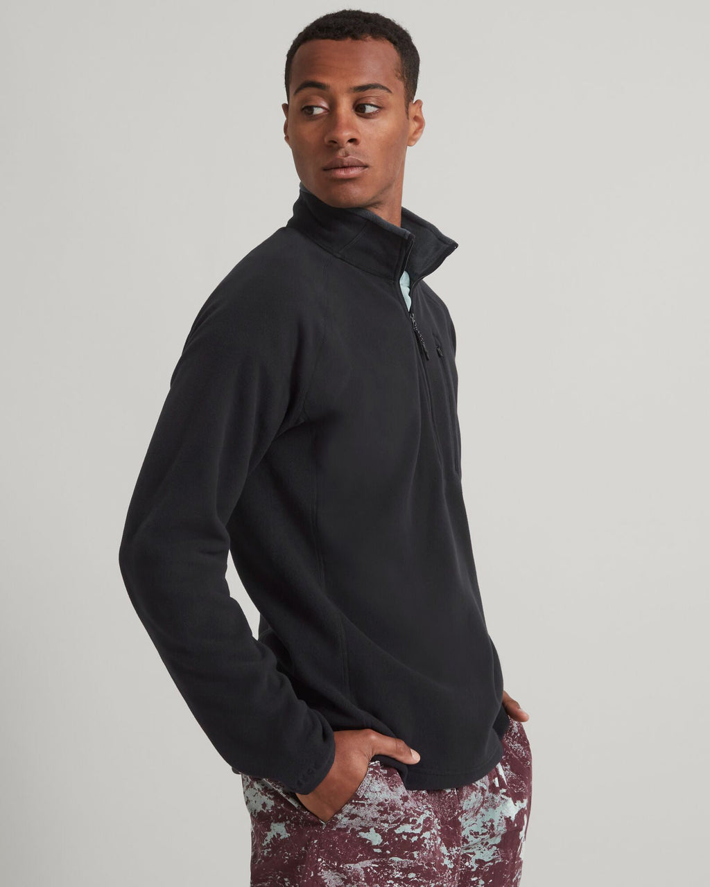 Men's Half-Zip Fleece Pullover Black Recycled Lightweight