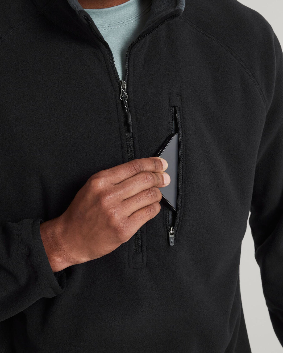Men's Half-Zip Fleece Pullover Black Recycled Lightweight